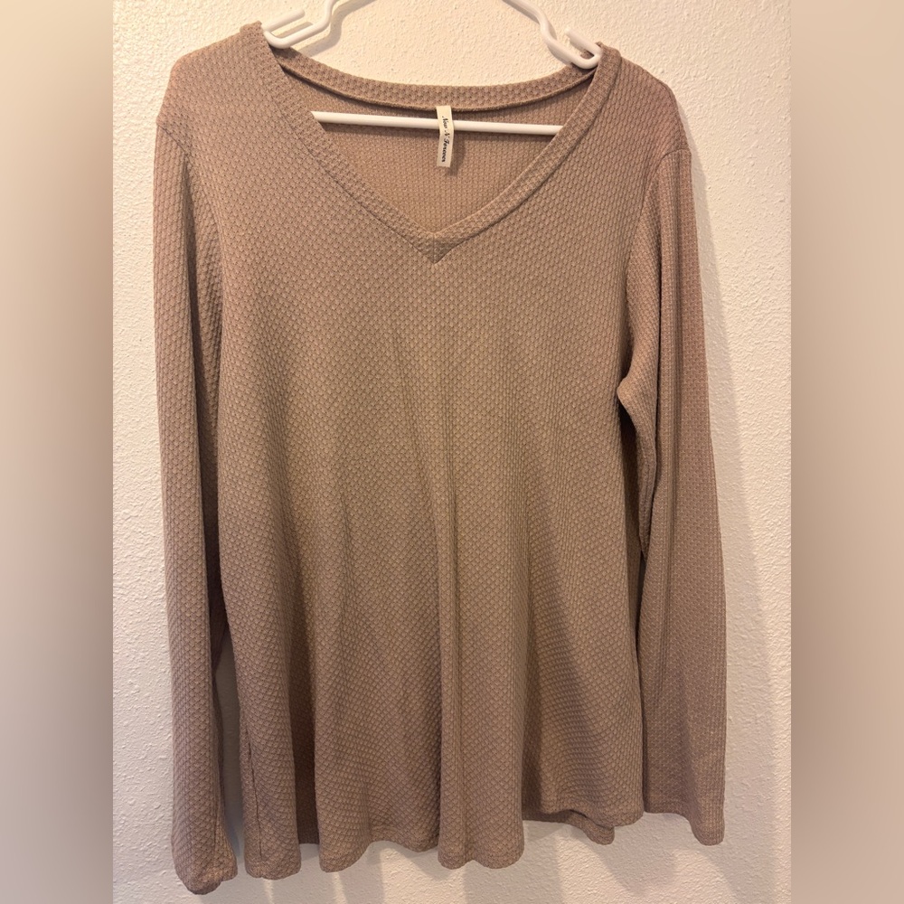 Tan V-Neck Long Sleeve Sweater